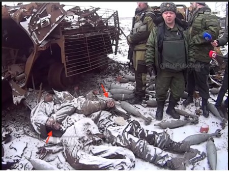 dead & bound Ukraine soldiers at Donetsk airport